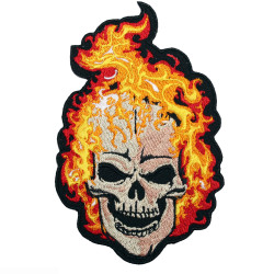 Embroidery Handmade Skull Sew-on / Iron-on / Hook and loop Flaming skull patch