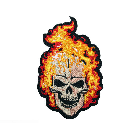 Embroidery Handmade Skull Sew-on / Iron-on / Hook and loop Flaming skull patch