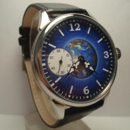 Mechanical Soviet Watch transparent Earth USSR wristwatch