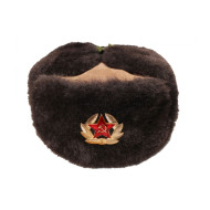 Cappello invernale ushanka di pelliccia marrone scuro sovietico con pelle scamosciata