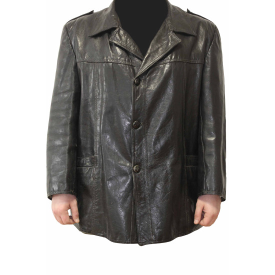 Genuine Soviet Officers leather overcoat USSR black coat Genuine Soviet Officers leather overcoat USSR black coat