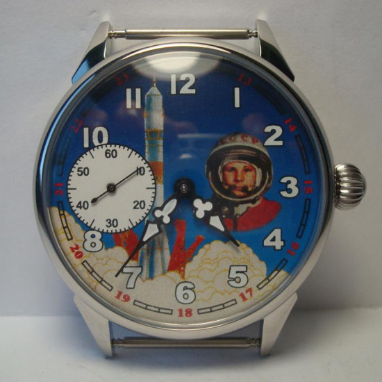 Raro orologio da polso meccanico vintage URSS Space Gagarin Cosmonaut