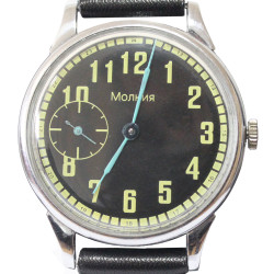 Soviet wrist watch 24 hours Molnija with black dial 18 Jewels