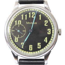 Soviet wrist watch 24 hours Molnija with black dial