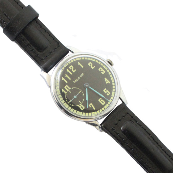 Soviet wrist watch 24 hours Molnija with black dial