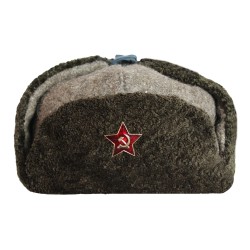 ヴィンテージソビエト赤軍将校の緑のウシャンカ帽子ロシアの兵士本物のウール耳フラップ帽子