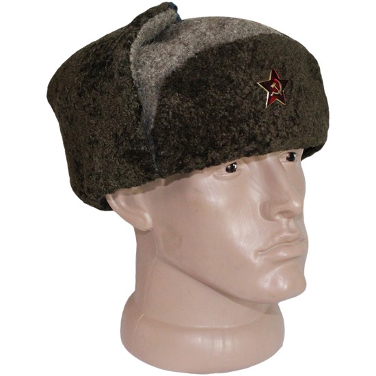 ヴィンテージソビエト赤軍将校の緑のウシャンカ帽子ロシアの兵士本物のウール耳フラップ帽子