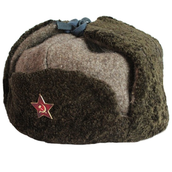 Sombrero Ushanka verde de oficial del Ejército Rojo soviético Vintage Soldado ruso Sombrero con orejeras de lana genuina