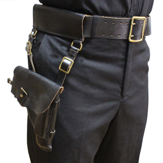 Soviet Army WW2 Officers black leather military belt Vintage military field belt