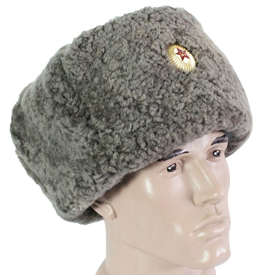 Ursprüngliche Staatssicherheitsgrenzschutzbeamte der Sowjetunion Winterohrklappen Russisches Militär Grauer Hut Ushanka