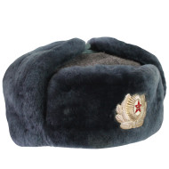 Vintage Soviet Army Blue hat Officer's Earflap Warm Winter Ushanka Genuine Military trapper hat