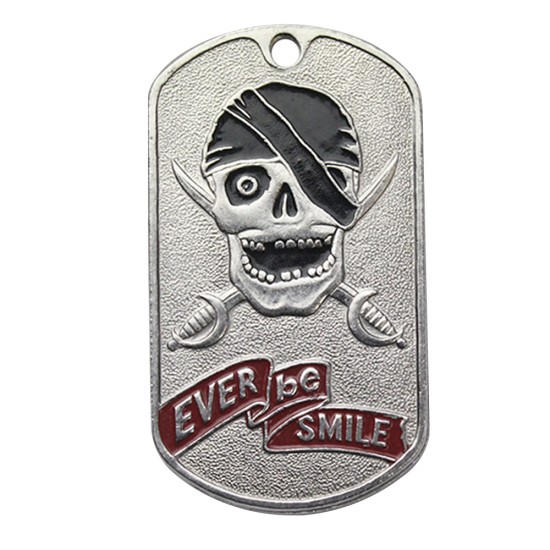 Metal Dog Tag with Skull "Ever Be Smile!"