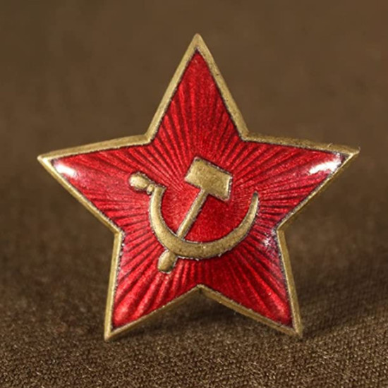 Brass & Enamel Soviet RED STAR hat Insignia RKKA Badge