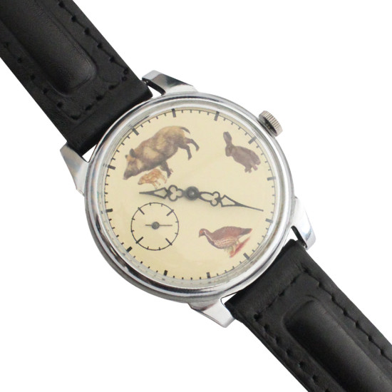 Reloj de pulsera soviético vintage Molniya Hunters con animales