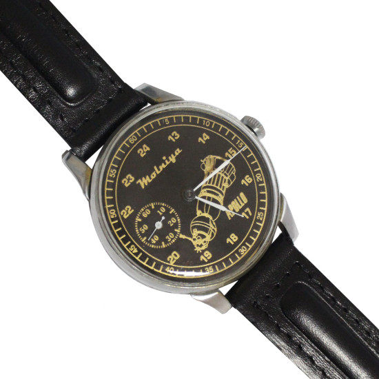 Soviet space wristwatch Molniya with Appolo spacecaft