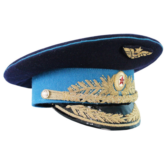 Vintage URSS Air Force général casquette de visière bleu clair chapeau soviétique authentique
