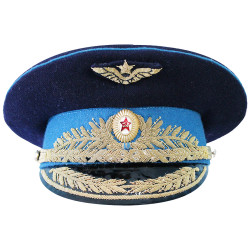 Vintage UdSSR Air Force Russian General hellblaue Visierkappe Authentischer sowjetischer Hut