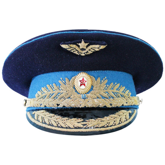 Gorra de visera azul claro general rusa de la Fuerza Aérea de la URSS vintage Sombrero soviético auténtico