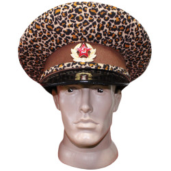 ソ連ロシアの一般的なヒョウ茶色の革のバイザーキャップソビエトの帽子