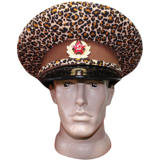 URSS Gorra de visera de cuero marrón Leopardo general ruso Sombrero soviético