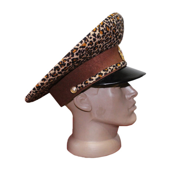 Cappello sovietico con visiera in pelle marrone leopardo generale russo dell'URSS