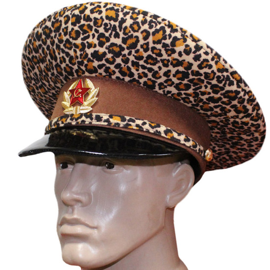 USSR General Leopard brown leather visor cap Soviet hat