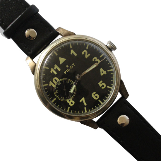 Classico orologio da polso pilota sovietico nero non trasparente MOLNIJA