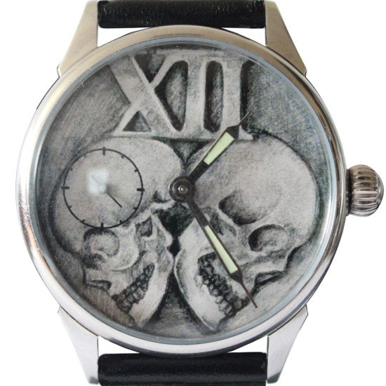 Molnija GOTHIC vintage black transparent wristwatch with skulls