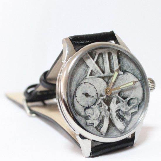 Molnija Gotische Vintage schwarz transparent Armbanduhr mit Schädel