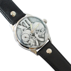 Molnija Gótico vintage negro reloj de pulsera transparente con cráneos