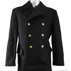 Caldo cappotto militare invernale Navy Fleet Esercito sovietico Cappotto nero lungo in vera lana navale