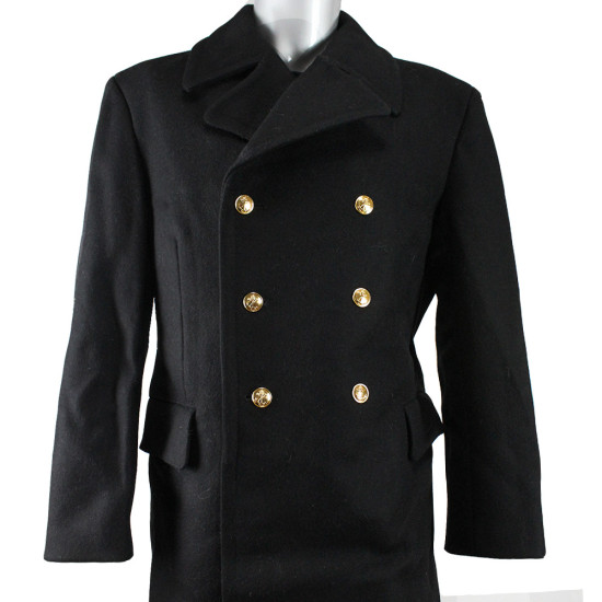 Manteau militaire d'hiver chaud flotte de la marine armée soviétique pardessus long noir en laine véritable