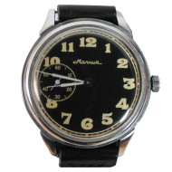 Orologio da polso meccanico classico sovietico con quadrante nero MOLNIJA