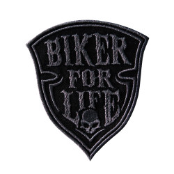Skull Biker For Life Embroidered Iron-on / Velcro Patch