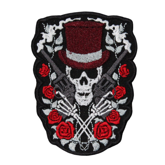 Roses Skull Poker Handgemachter gestickter Aufbügel- / Klettverschluss