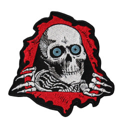 Parche de manga de velcro / termoadhesivo bordado a mano con calavera de corazón infernal