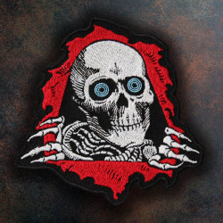 Patch écusson thermocollant / velcro brodé à la main de crâne de coeur d'enfer