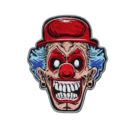 Patch thermocollant / velcro de broderie de logo de clown de jeu en métal torsadé