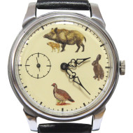 Molniya Hunters Vintage sowjetische Armbanduhr mit Tieren