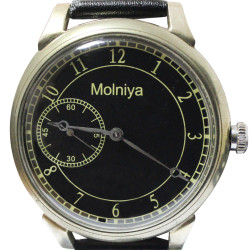 ソビエト機械式腕時計 MOLNIYA ブラック 輸出オプション 透明バック