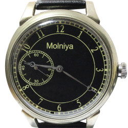 Soviet mechanical wristwatch MOLNIYA black export optional transparent back