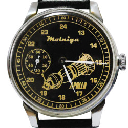 Soviet space wristwatch Molniya with Appolo spacecaft