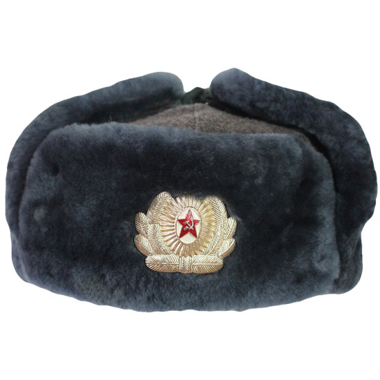 Vintage sowjetische Armee blauer Hut Offiziers Ohrenklappe warmer Winter Uschanka echter militärischer Trapperhut