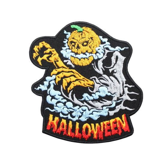 Halloween Ghost Pumpkin Embroidered Velcro / Iron-on Sleeve Patch