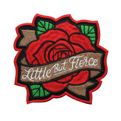 Little but Fierce Rose besticktes Bügelbild / Ärmelaufnäher mit Klettverschluss