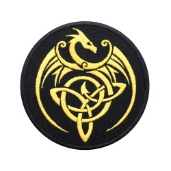 Dragon in Tattoo Style Embroidered Iron-on / Velcro Sleeve Patch 