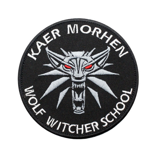 Wolf Witcher School Kaer Morgen besticktes Bügelbild / Ärmelaufnäher mit Klettverschluss