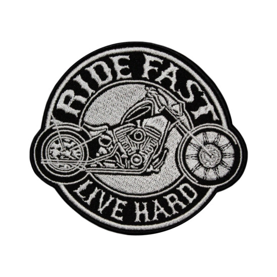 Ride Fast - Toppa termoadesiva / velcro ricamata Live Hard Biker