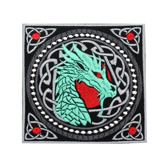 Celtic Tattoo Dragon besticktes Bügelbild / Klett-Ärmel-Patch 2