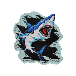 Hungry Shark Embroidered Cosplay Iron-on / Velcro Sleeve Patch 